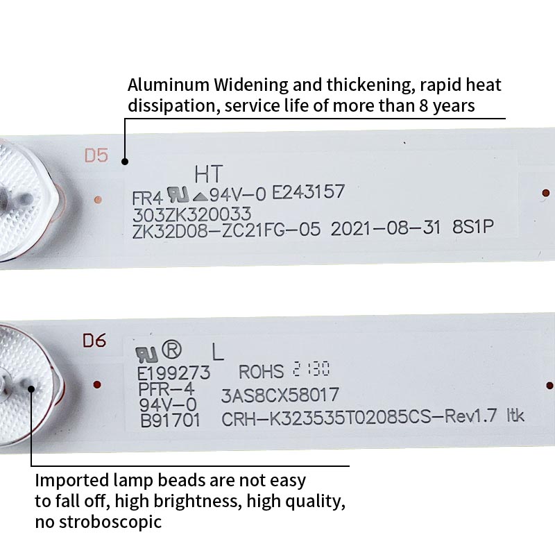 LED TV Backlight strips ZK32D08-ZC21FG-05 2021-08-31 8S1P B91701 CRH-K323535T02085CS-Rev1.7 ltk for 32C5